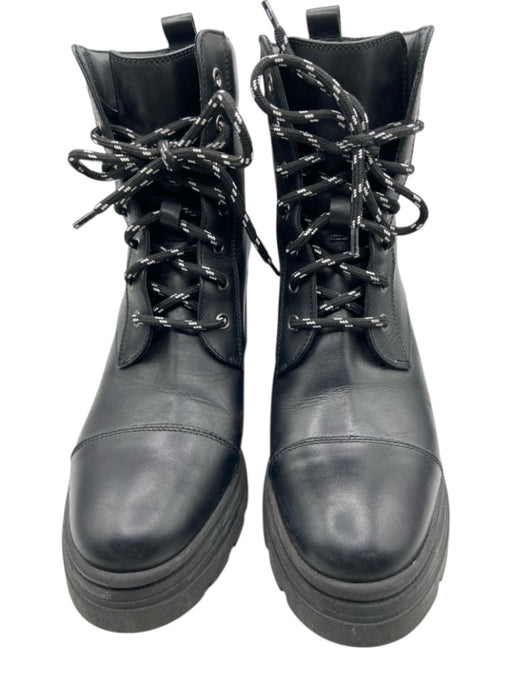 M. Gemi Shoe Size 40.5 Black Leather Upper Lug Sole Block Heel Lace Up Boots Black / 40.5