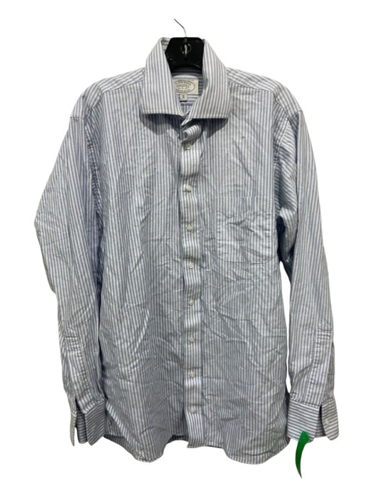 H Stockton Size 16 Blue & White Cotton Striped Button Down Long Sleeve Shirt 16