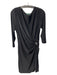 Lauren Ralph Lauren Size 12 Black Poly Blend Deep V Faux Wrap Side Ruching Dress Black / 12