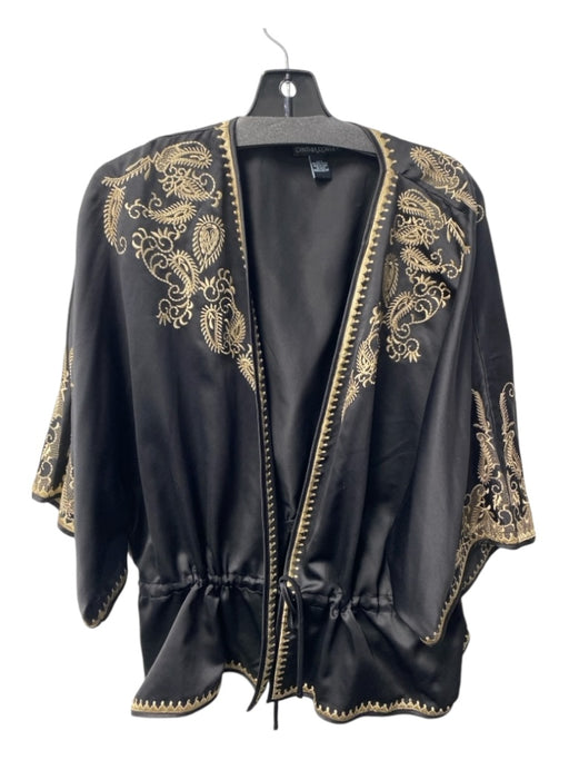 Cynthia Rowley Size L Black & Tan Polyester Open Front Self-Tie Crop Jacket Black & Tan / L