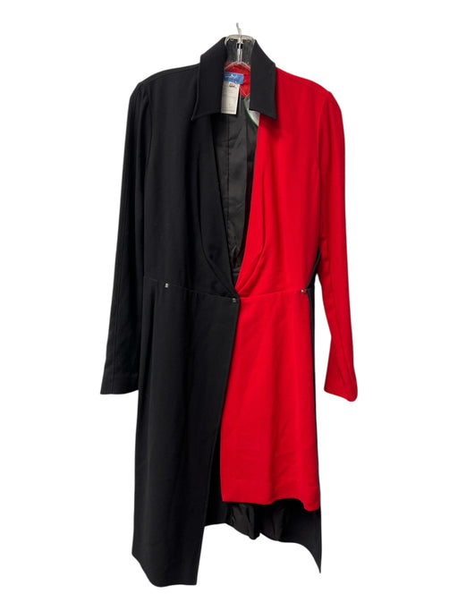 Thierry Mugler Size 42 Black & Red Wool Blend V Neck Collar Faux Wrap Dress Black & Red / 42