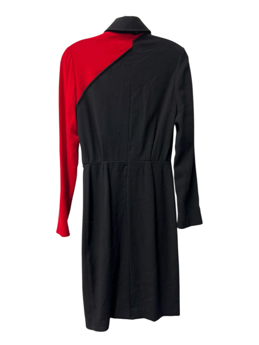 Thierry Mugler Size 42 Black & Red Wool Blend V Neck Collar Faux Wrap Dress Black & Red / 42