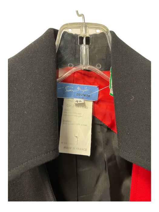 Thierry Mugler Size 42 Black & Red Wool Blend V Neck Collar Faux Wrap Dress Black & Red / 42