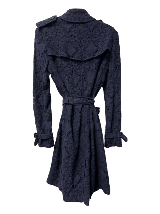 Burberry Size 6 Navy Cotton Eyelet Belt Pockets Trench Coat Navy / 6