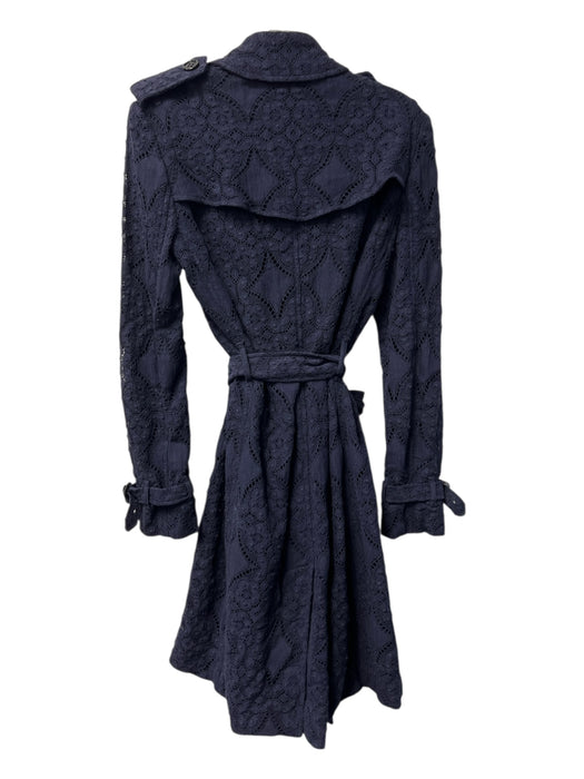 Burberry Size 6 Navy Cotton Eyelet Belt Pockets Trench Coat Navy / 6