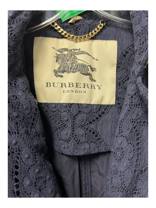Burberry Size 6 Navy Cotton Eyelet Belt Pockets Trench Coat Navy / 6