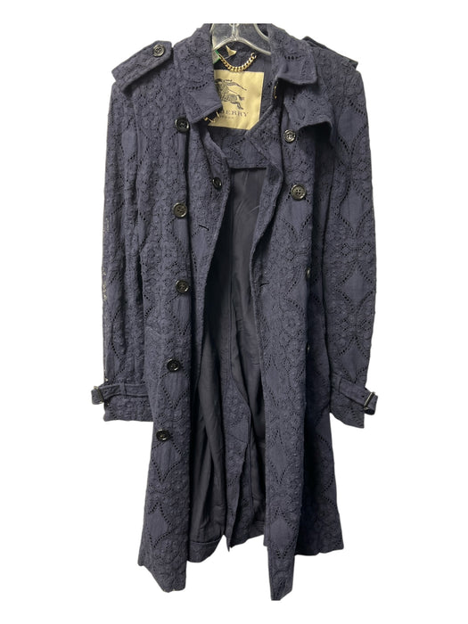 Burberry Size 6 Navy Cotton Eyelet Belt Pockets Trench Coat Navy / 6