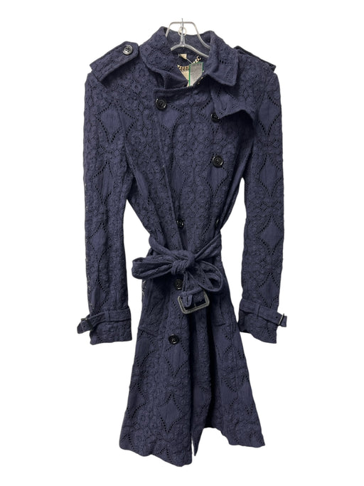 Burberry Size 6 Navy Cotton Eyelet Belt Pockets Trench Coat Navy / 6