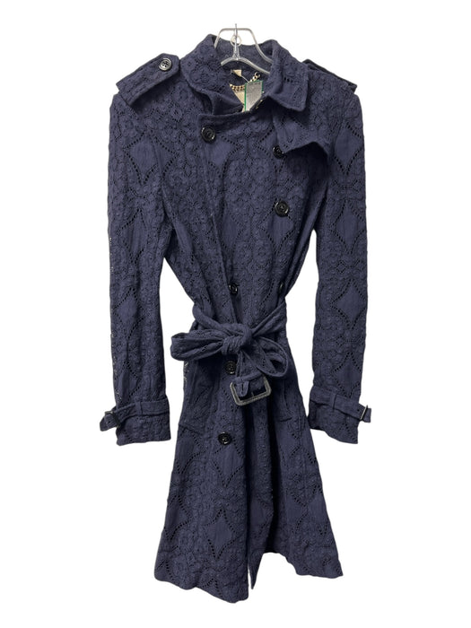 Burberry Size 6 Navy Cotton Eyelet Belt Pockets Trench Coat Navy / 6