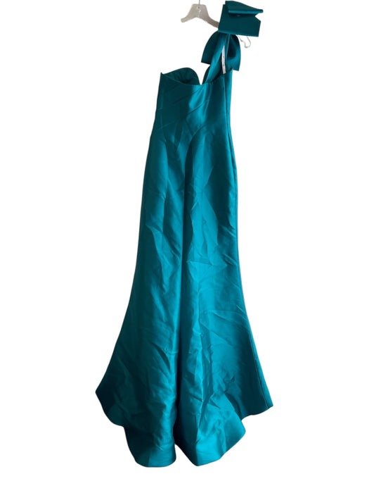 Blush Size 0 Teal Green Polyester One Shoulder Side Zip Bow Detail slit Gown Teal Green / 0