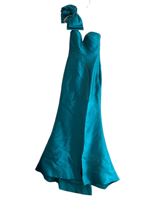 Blush Size 0 Teal Green Polyester One Shoulder Side Zip Bow Detail slit Gown Teal Green / 0