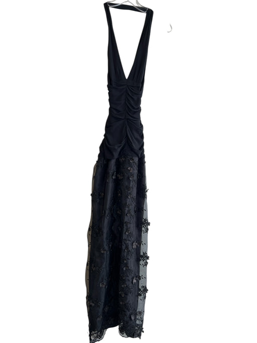 Moschino Size 6 Black Side Zip Draped Front Sleeveless Halter Gown Black / 6