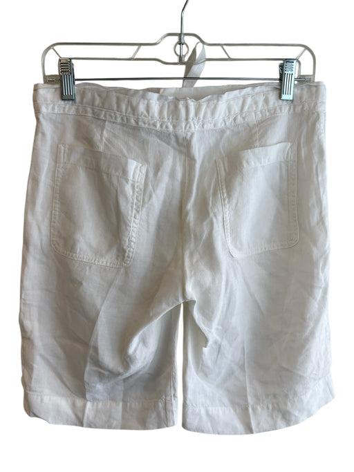 120% Lino Size 40 White Linen Zip Fly Drawstring Pockets Mid Thigh Shorts White / 40
