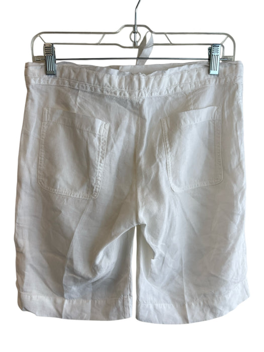 120% Lino Size 40 White Linen Zip Fly Drawstring Pockets Mid Thigh Shorts White / 40