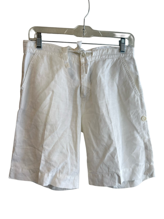 120% Lino Size 40 White Linen Zip Fly Drawstring Pockets Mid Thigh Shorts White / 40