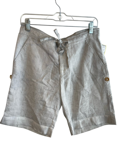 120% Lino Size 40 Light Gray Linen Zip Fly Drawstring Pockets Mid Thigh Shorts Light Gray / 40