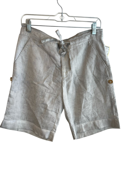120% Lino Size 40 Light Gray Linen Zip Fly Drawstring Pockets Mid Thigh Shorts Light Gray / 40