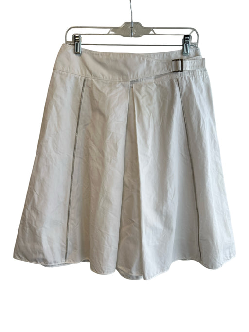 Lida Baday Size 8 White Cotton Blend Attached Belt Zip Detail Large Pleat Skirt White / 8