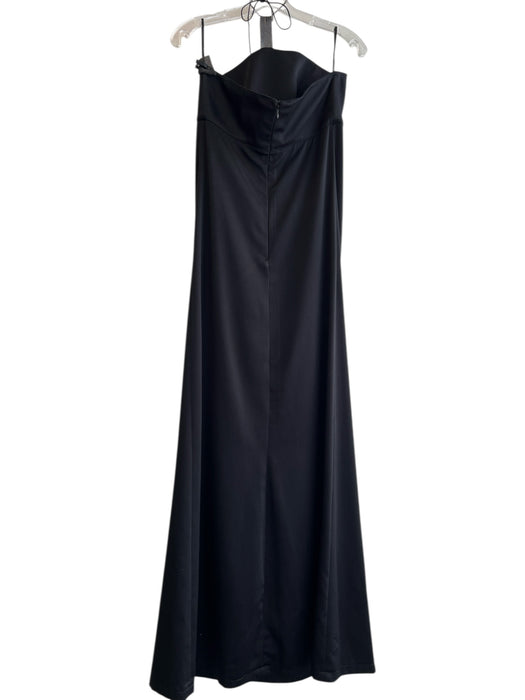 Thierry Muggler Size 44 Black Poly Blend Strapless Back Zip Leather Detail Gown Black / 44
