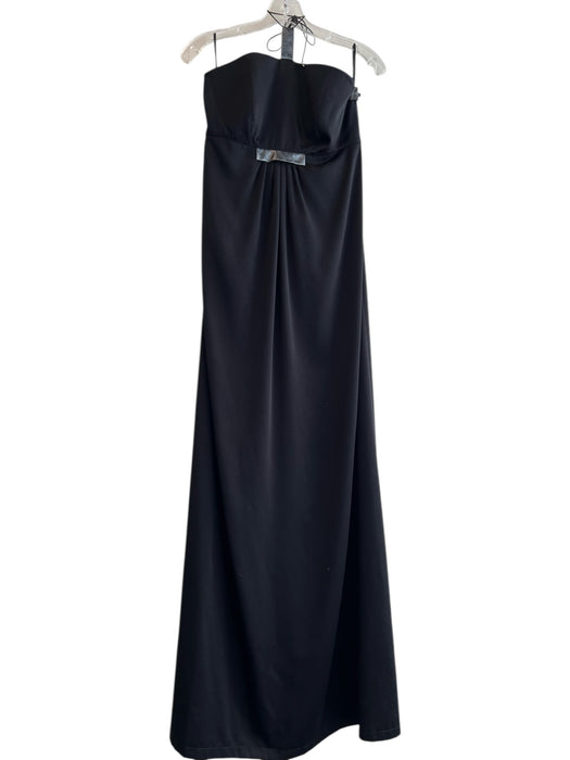 Thierry Muggler Size 44 Black Poly Blend Strapless Back Zip Leather Detail Gown Black / 44