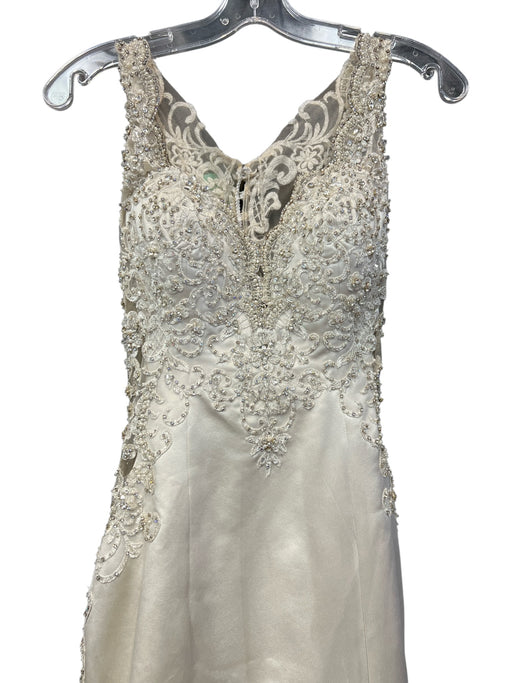 Allure Bridal Size Est XS/S Champagne Satin & Lace Back Button Sleeveless Gown Champagne / Est XS/S