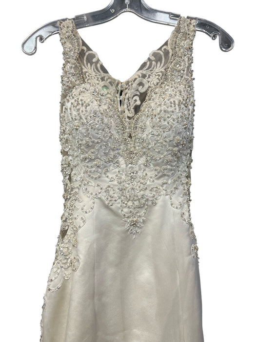 Allure Bridal Size Est XS/S Champagne Satin & Lace Back Button Sleeveless Gown Champagne / Est XS/S