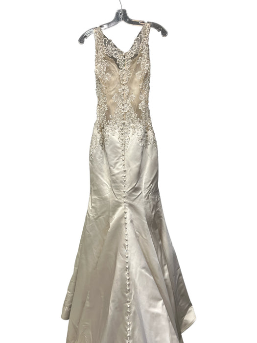 Allure Bridal Size Est XS/S Champagne Satin & Lace Back Button Sleeveless Gown Champagne / Est XS/S