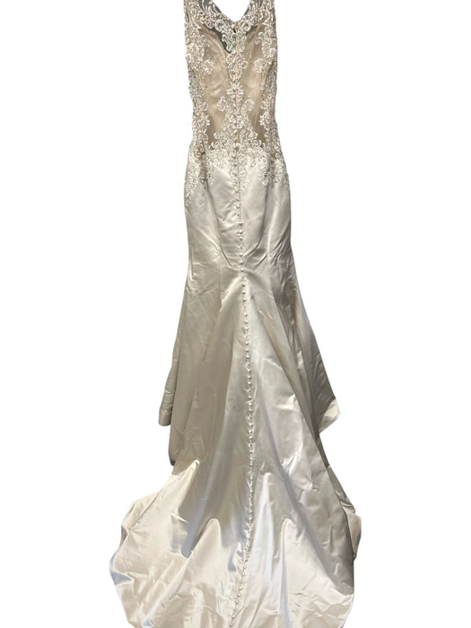 Allure Bridal Size Est XS/S Champagne Satin & Lace Back Button Sleeveless Gown Champagne / Est XS/S