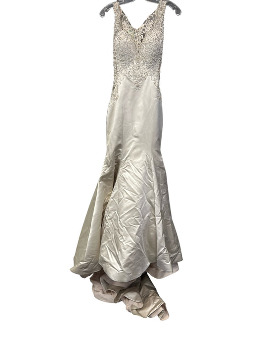 Allure Bridal Size Est XS/S Champagne Satin & Lace Back Button Sleeveless Gown Champagne / Est XS/S