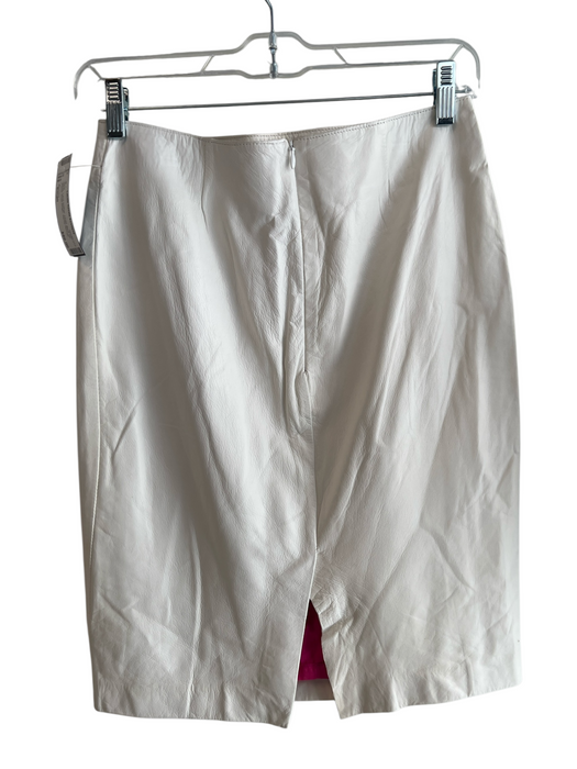 Blumera Size Small White Lamb leather Lined Back Zip Pencil Knee length Skirt White / Small