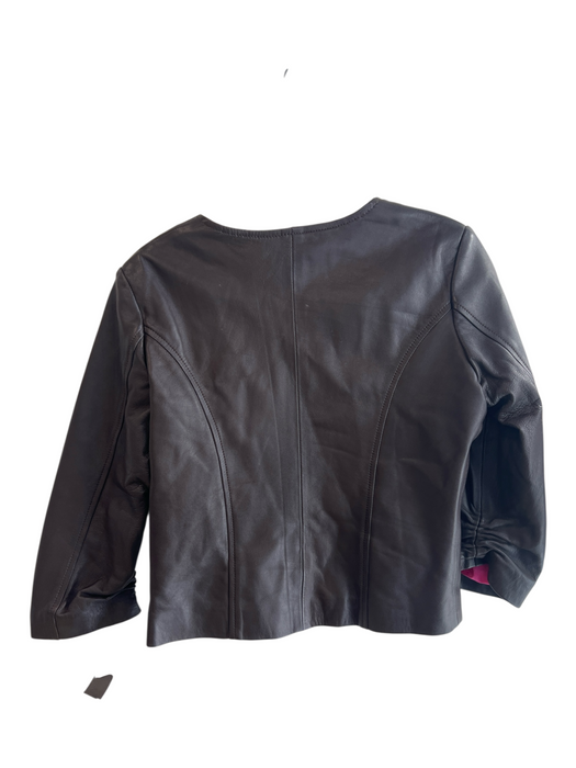 Blumera Size Medium Brown Leather Lined Front Zip 3/4 Sleeve Round Neck Jacket Brown / Medium