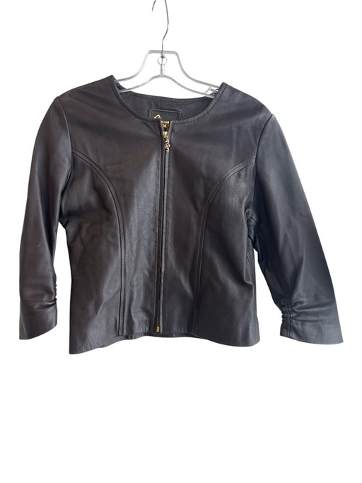 Blumera Size Medium Brown Leather Lined Front Zip 3/4 Sleeve Round Neck Jacket Brown / Medium