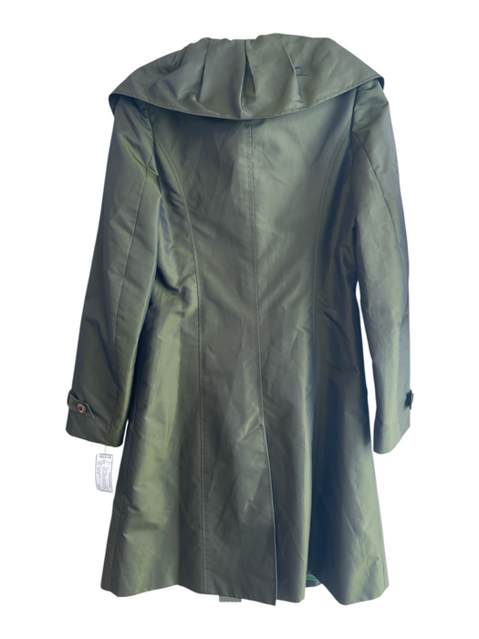 Badgley Mischka Green Polyester Belted Ruffle Collar Single Breasted Trenchcoat Green / Est M