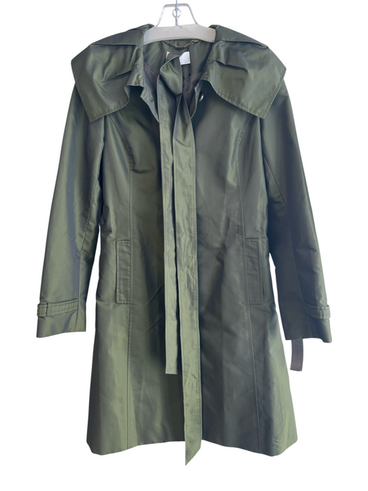 Badgley Mischka Green Polyester Belted Ruffle Collar Single Breasted Trenchcoat Green / Est M