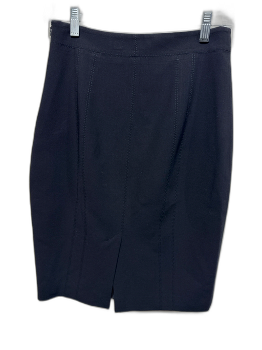 Karen Millen Size 6 Black Wool Side Zip Below Knee Skirt Black / 6