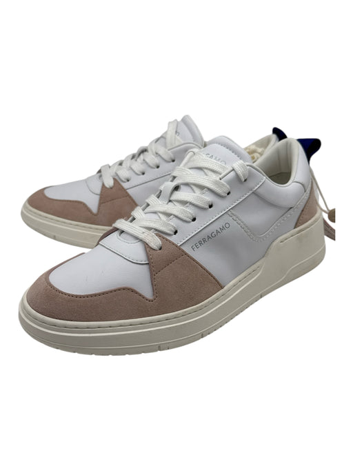 Ferragamo Shoe Size Est 9 NWT White & Beige Leather & Suede Solid Sneaker Shoes White & Beige / Est 9