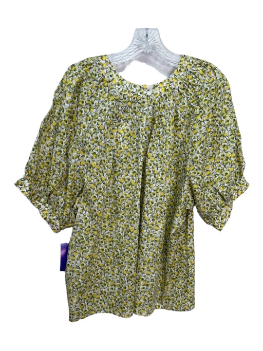 J Crew Size XXL Yellow, Green & White Cotton Short Balloon Sleeve Round Neck Top Yellow, Green & White / XXL