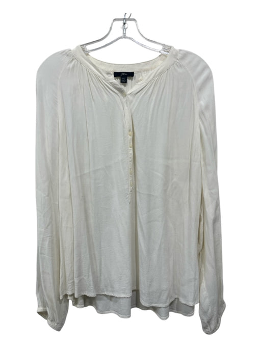 J Crew Size XL Ivory White Viscose V Neck Half Button Long Sleeve Top Ivory White / XL