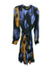 Marie Oliver Size L Blue, Yellow & Black Silk Long Sleeve Abstract Maxi Dress Blue, Yellow & Black / L
