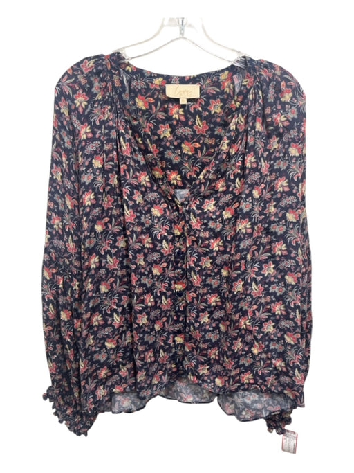 Love The Label Size XL Navy Blue, Red, Multi Viscose Long Sleeve Floral Top Navy Blue, Red, Multi / XL
