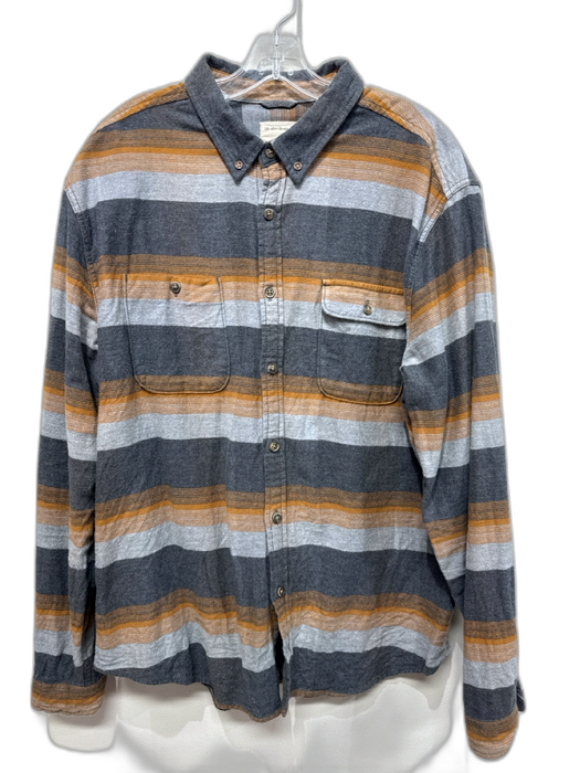 Life After Denim Size XL Gray & Orange Cotton Plaid Men's Long Sleeve Shirt Gray & Orange / XL
