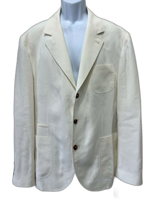 Brunello Cucinelli White Linen Solid 3 button Men's Suit White / 58