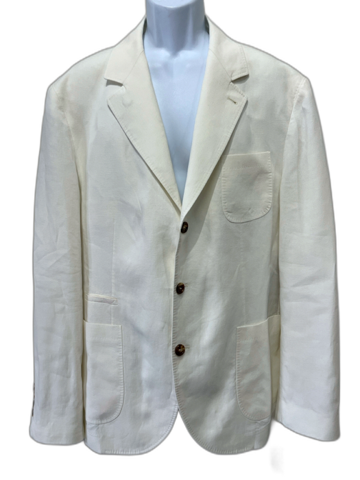 Brunello Cucinelli White Linen Solid 3 button Men's Suit White / 58