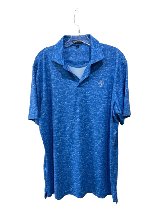 Peter Millar Size L Blue & White Synthetic Palm Polo Men's Short Sleeve L