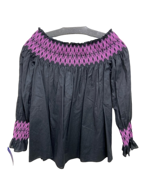 Maje Size 1 Black & Purple Cotton Off Shoulder Embroidered Detail Top Black & Purple / 1