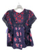 Sea New York Size 0 Navy Red Pink Silk Abstract Floral Flutter Cap Sleeve Top Navy Red Pink / 0