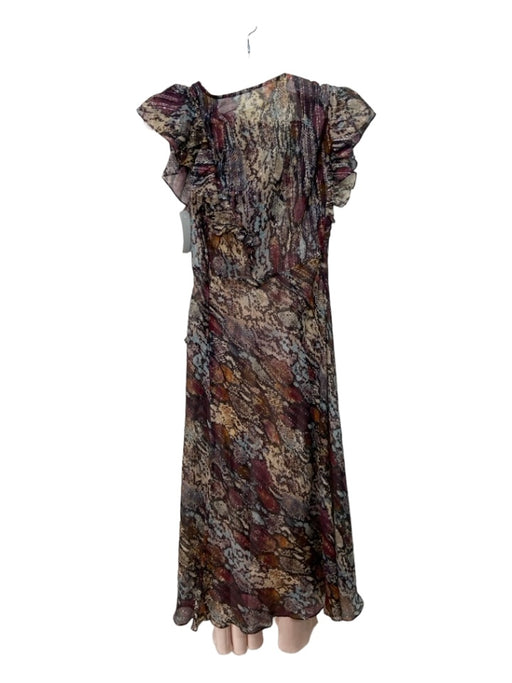 Rebecca Taylor Size 0 Burgundy Print Silk Snake Print Metallic Sleeveless Dress Burgundy Print / 0