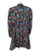 Milly Size 2 Black & Multi Silk Blend Long Sleeve Floral Tie Neck Dress Black & Multi / 2