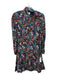 Milly Size 2 Black & Multi Silk Blend Long Sleeve Floral Tie Neck Dress Black & Multi / 2