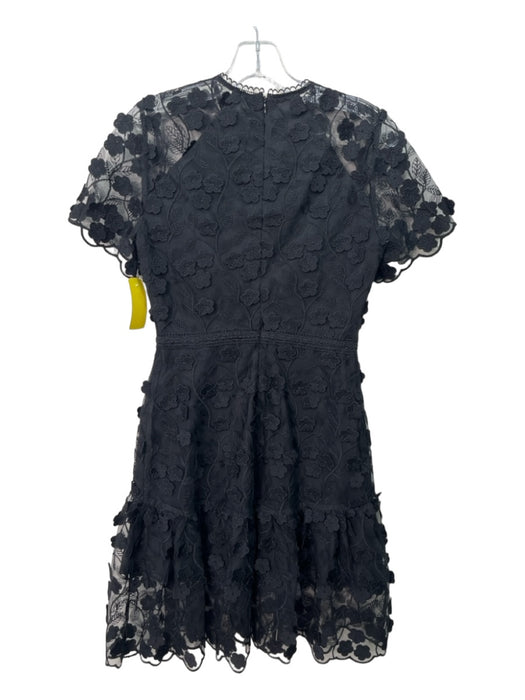 Shoshanna Size 0 Black Polyester Short Sleeve Floral Lace Tiered Dress Black / 0